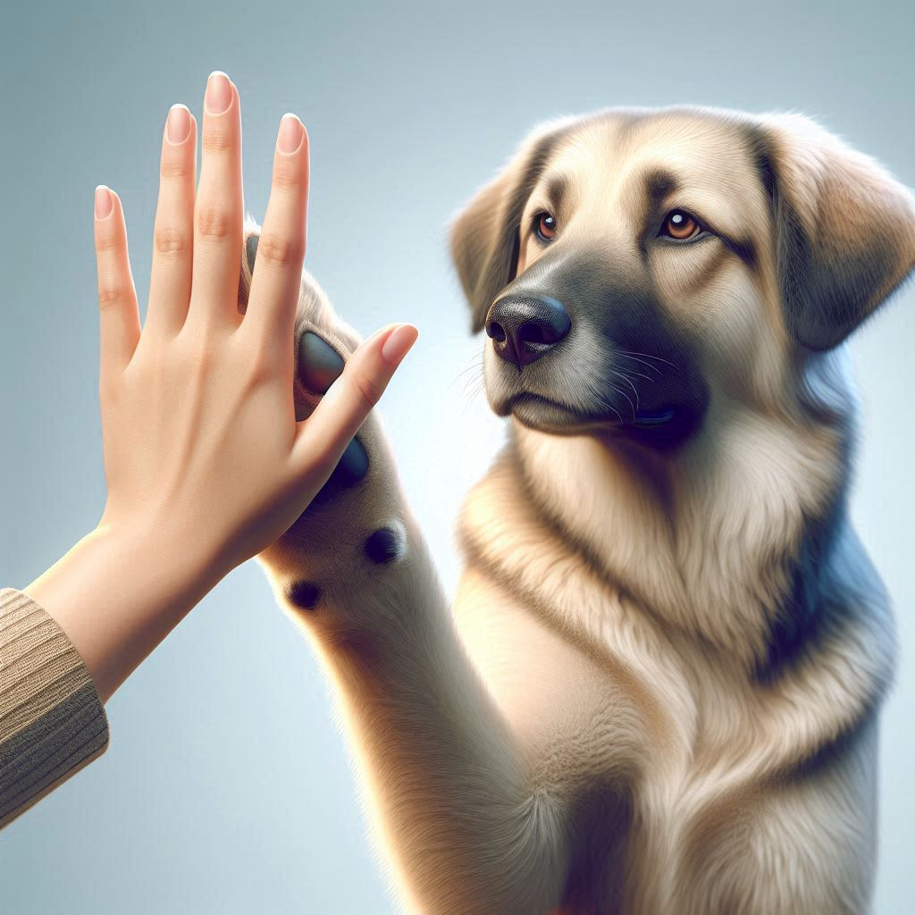 giving a dog a high five